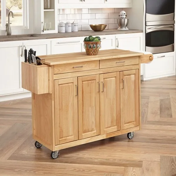 Homestyles General Line Kitchen Mobile Cart with Drop Leaf Breakfast Bar, 54 Inches Wide, Natural Hardwood, FURNITURE