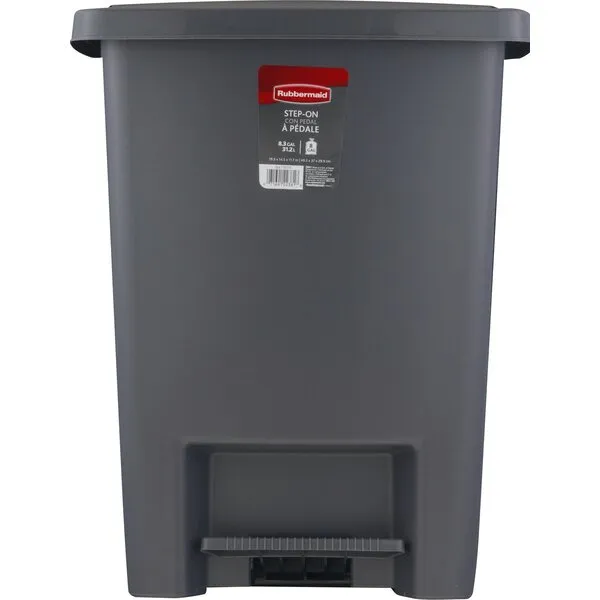 Rubbermaid Step-On Trash Can with Lid, 8.25-Gallon, Gray, Easy Clean Wastebasket for Home/Kitchen/Bedroom/Office