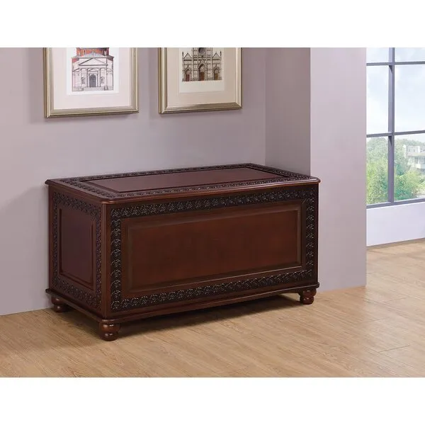 Coaster Furniture Traditional Wood Cedar Chest Bedroom Storage Trunk Tobacco Brown Finish 900012