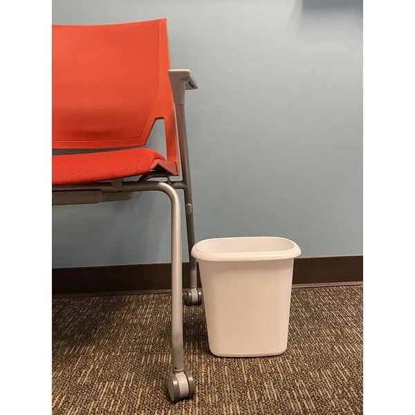Rubbermaid Vanity Trash Can/Wastebasket, 1.5-Gallons/6-Quarts, White, Small Bathroom/Bedroom/Office Trash can, Fits under Desk/Sink
