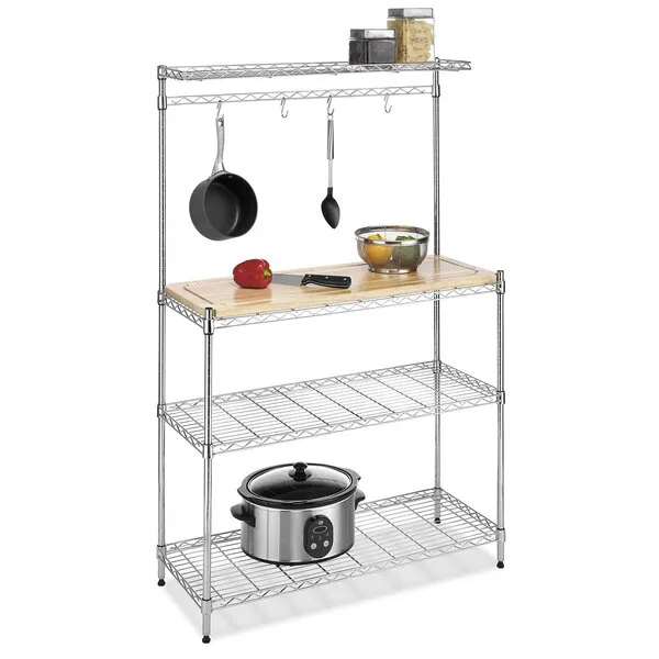 Whitmor Supreme Baker’s Rack with Food Safe Removable Wood Cutting Board - Chrome