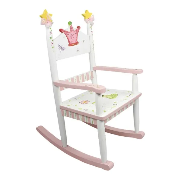 Fantasy Fields Wooden Kids Rocking Chair, Princess & Frog Childs Rocking Chair with Hand-Carved Details, White with Colorful Illustrations