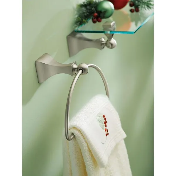 Moen Retreat Collection Brushed Nickel Bathroom Hand Towel Ring with Wall Mount Hardware, DN8386BN