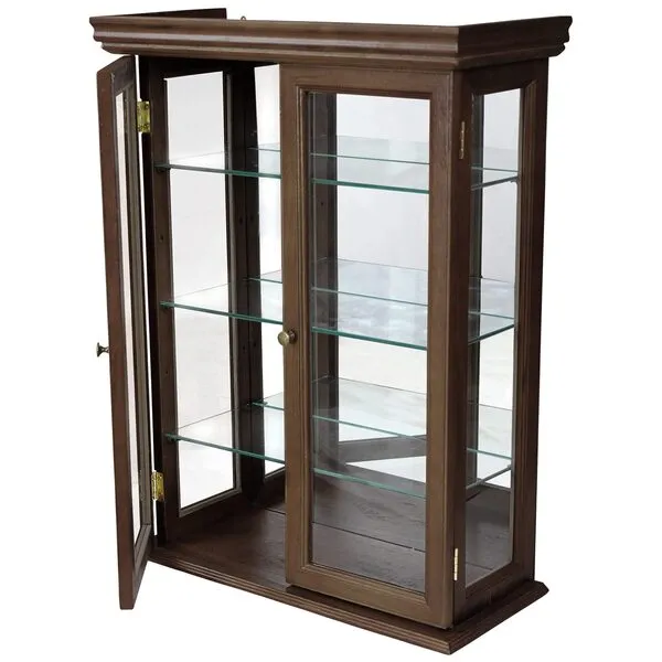 Design Toscano BN2430 Country Tuscan Wall Curio Display and Storage Cabinet, 26 Inches Tall, Wood Case with Glass Shelves and Doors and a Mirrored Back, Walnut Brown Finish