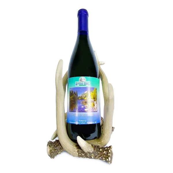 Rivers Edge Products Wine Bottle Holder for 750ml Standard Wine Bottle, Hand-Painted Poly Resin Kitchen Decor, Unique and Rustic Home Decor for Countertop or Wine Bar, Antler