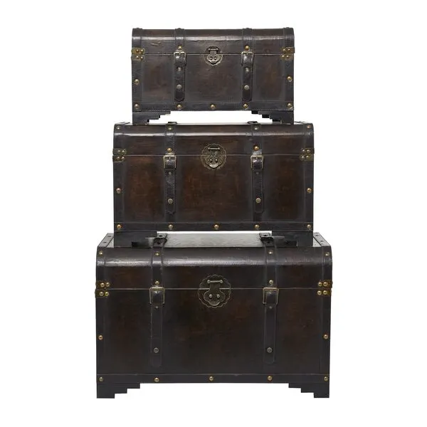 Deco 79 Wooden Decorative Trunk Nesting Upholstered Decorative Large Boxes with Vintage Accents and Studs, Set of 3 Storage Trunks 28