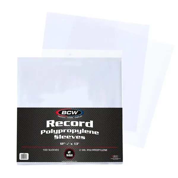 BCW 33 RPM Record Sleeves - 100 ct | Polypropylene Vinyl Record Outer Sleeves | 2 mil Thickness | Vinyl Record Album Protectors | Protective Sleeves for Vinyl Record Albums | Record Sleeves Outer