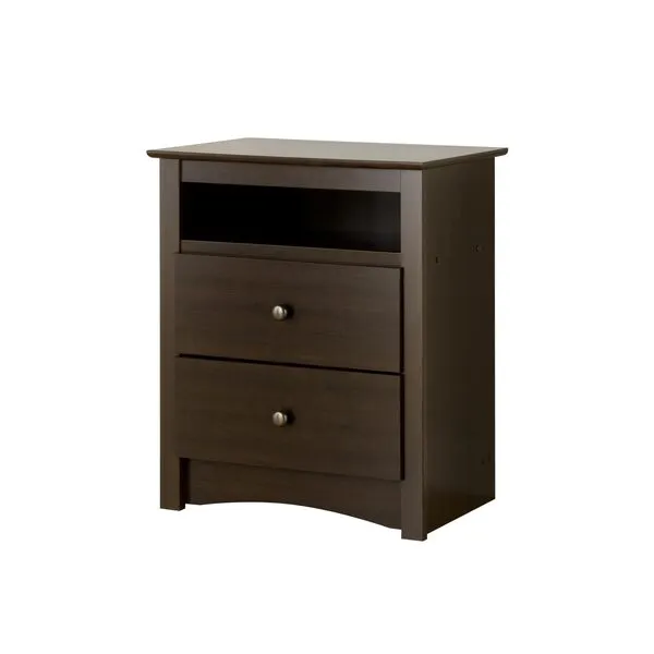 Prepac Fremont 2 Drawer Nightstand: Elegant Bedroom Furniture, Bedside Table with Open Shelf, 23.25