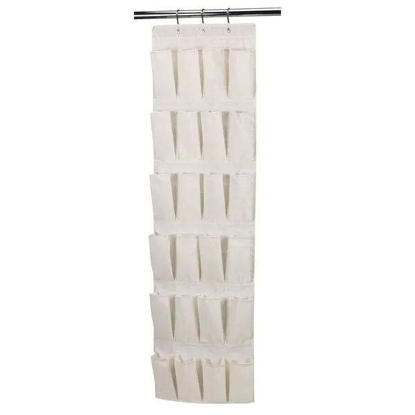 Household Essentials Over The Door 24 Packet Shoe Storage Organizer, Natural Canvas