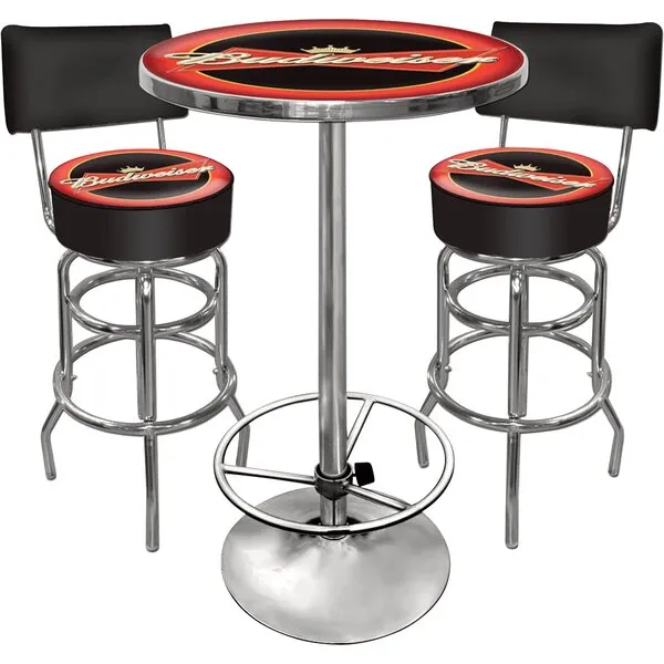 Budweiser Ultimate Gameroom Combo - 2 Bar Stools with Back & Pub Table