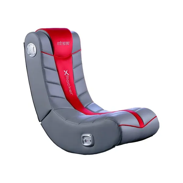 X Rocker Extreme III 2.0 Video Gaming Floor Chair with Headrest Speakers, Built-In Audio, Foldable, Vegan Leather, 275 lbs Max, Amazon Exclusive, Grey and Red
