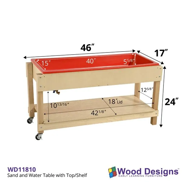 Wood Designs Sand and Water Sensory Play Table, Drainable Plastic Tub with Lid, Sturdy Birch Plywood Built for Kids, Daycare, Classroom 46\
