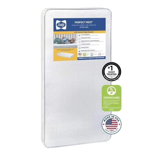 Sealy Baby Perfect Rest Premium Firm Hypoallergenic Baby Crib Mattress & Toddler Bed Mattress, Waterproof Baby Mattress, 150 Coils, Air Quality Certified, Made in USA, 52