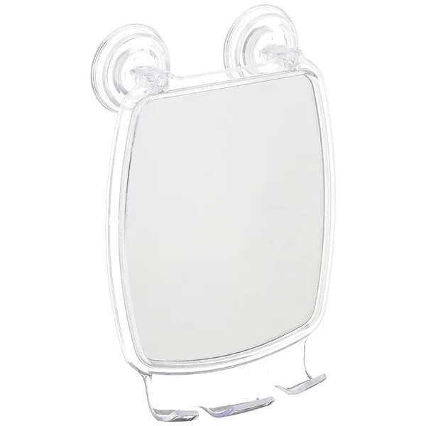 iDesign Plastic Power Lock Suction Shower Shaving Mirror with Razor Holder, Fog-Free Mirror for Bathroom or Tub, 6.25