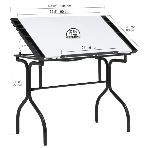 Studio Designs Folding Modern Top Adjustable Drafting Table Craft Table Drawing Desk Hobby Table Writing Desk Studio Desk, 35.25