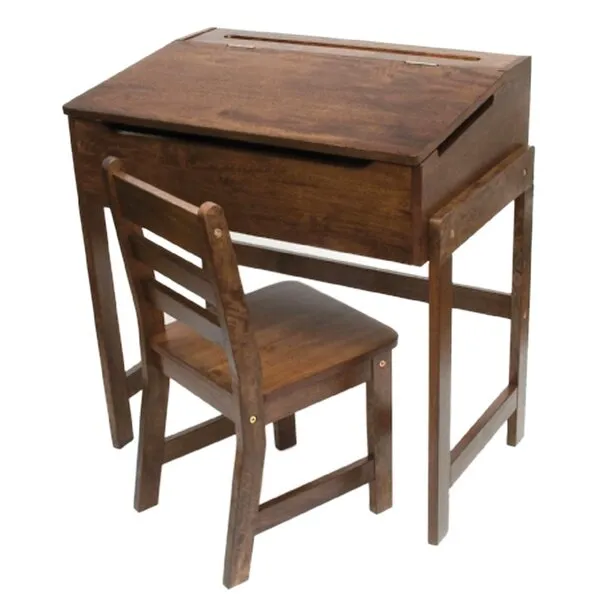 Lipper International Child's Slanted Top Desk & Chair, Walnut Finish, 25 1/2