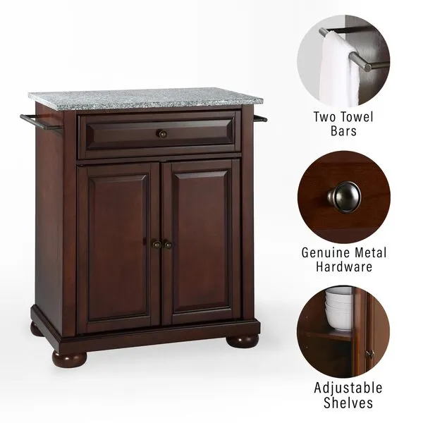 Crosley Furniture Alexandria Cuisine Kitchen Island with Solid Grey Granite Top - Vintage Mahogany