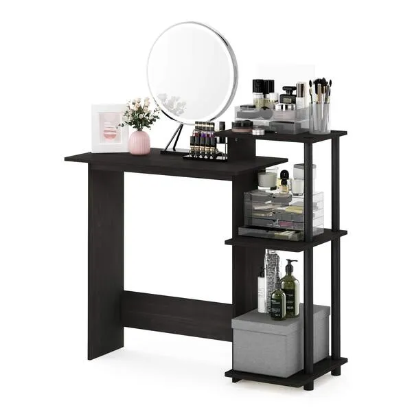Furinno Efficient Home Laptop Notebook Computer Desk with Square Shelves, Espresso/Black