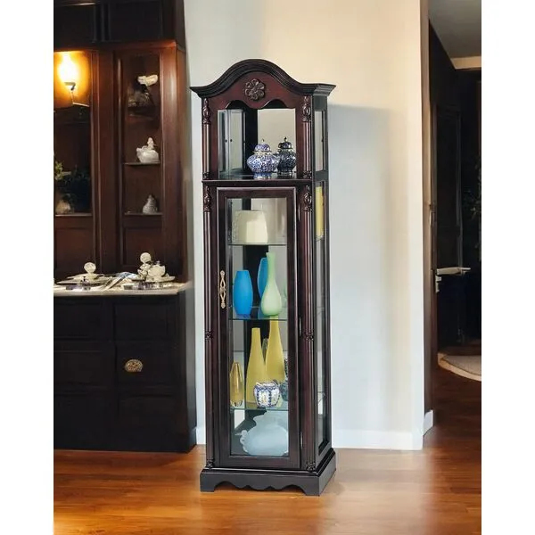 Acme Lindsey Wooden Frame Curio Cabinet with Glass Door in Cherry