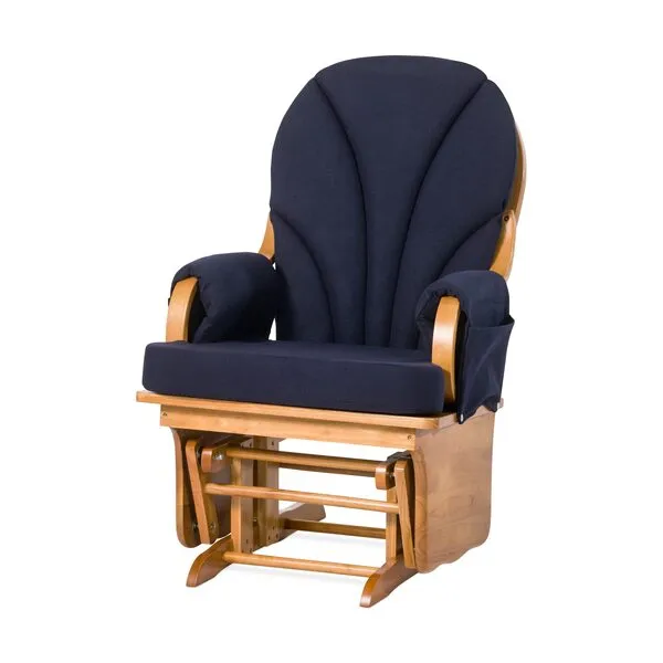 Foundations Lullaby Wood Base Glider Rocker - Baby Feeding and Rocking Chair for Nursery, Daycare Environment - Nursery Rocking Chairs with Padded Foam Arm Rests - (Natural/Blue)