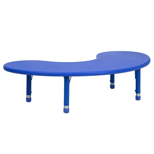 Flash Furniture Half-Moon Adjustable Height Preschool Activity Table for School/Home, Plastic Classroom Activity Table for Kids, 35''W x 65''D, Blue
