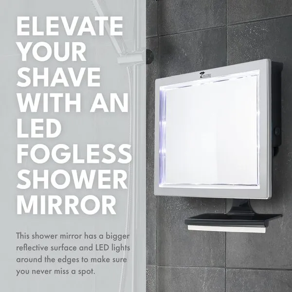 ToiletTree Products Deluxe LED Fogless Shower Mirror with Squeegee Anti-Fog Mirror - Adjustable Shaving Mirror with a Squeegee - Rust-Proof, Impact-Resistance Bathroom Shower Mirror
