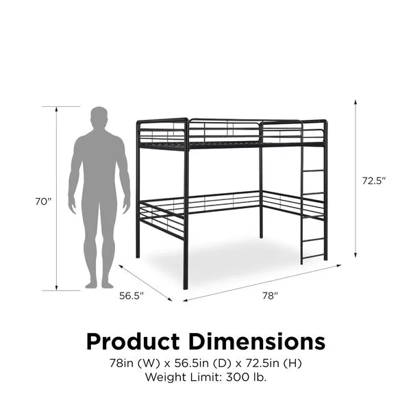 DHP Full Metal Loft Bed with Ladder Space-Saving Design, Black
