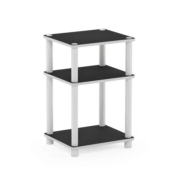 Furinno Just 3-Tier Turn-N-Tube End Table / Side Table / Night Stand / Bedside Table with Plastic Poles, 1-Pack, White(Espresso)/White