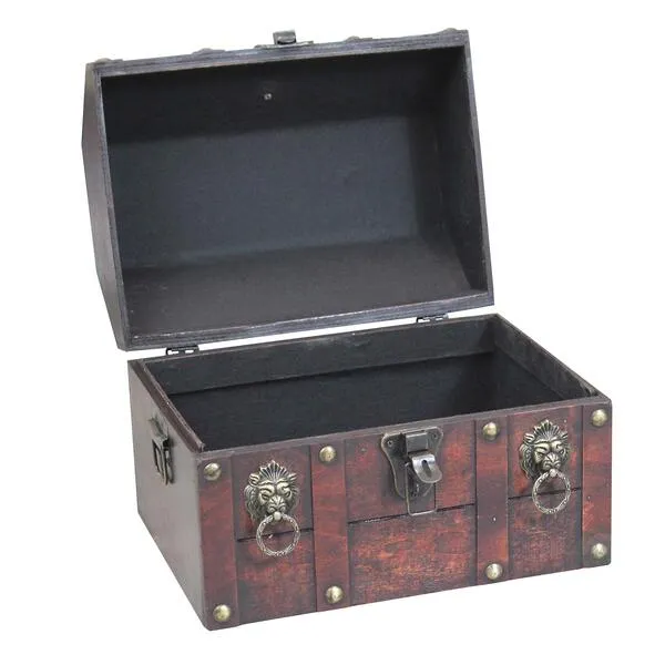 Vintiquewise(TM) Antique Pirate Treasure Chest/Box with Lion Rings