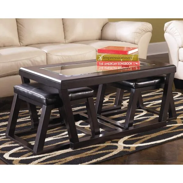 Signature Design by Ashley Kelton Contemporary Coffee Table with 2 Upholstered Nesting Stools, Dark Brown