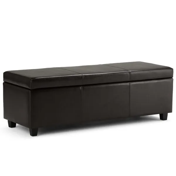 SIMPLIHOME Avalon 48 Inch Wide Contemporary Rectangle Storage Ottoman Bench in Tanners Brown Vegan Faux Leather, For the Living Room, Entryway and Family Room