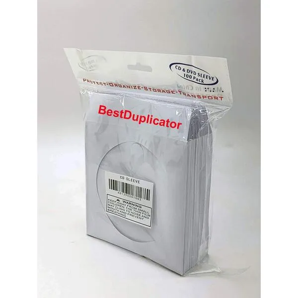 BestDuplicator White Cd/DVD Paper Media Sleeves Envelopes with Flap and Clear Window (Pack of 100)