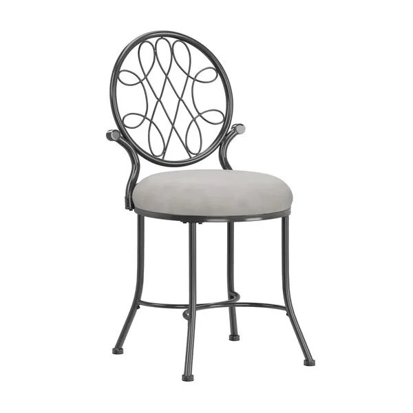 Hillsdale O'Malley Vanity Stool with Spiral Pattern Design, Metallic Gray