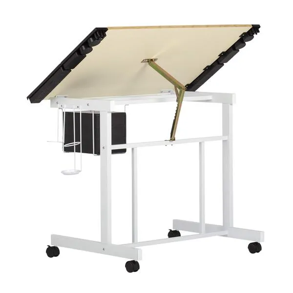 Studio Designs Deluxe Craft Station, Top Adjustable Drafting Table Craft Table Drawing Desk Hobby Table Writing Desk Studio Desk with Drawers, 36''W x 24''D, White / Maple