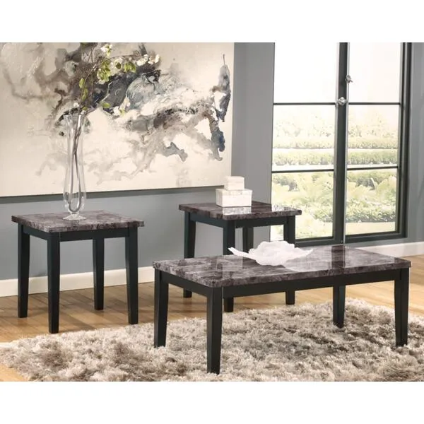 Signature Design by Ashley Maysville Faux Marble Top 3-Piece Table Set, Includes Coffee Table & 2 End Tables, Black