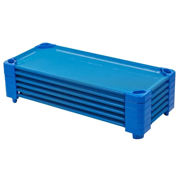 ECR4Kids Stackable Kiddie Cot, Ready-to-Assemble, Standard Size, Classroom Furniture, Blue, 6-Pack