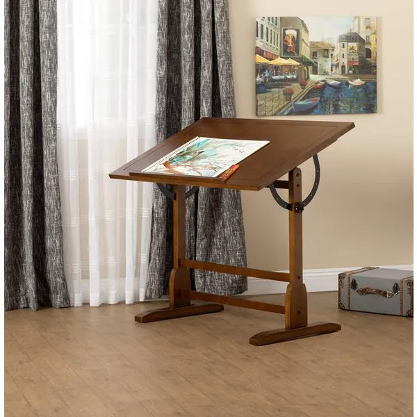 Studio Designs Vintage Drafting Table - Antique Design Solid Wood Drafting Table with Built-In Pencil Groove and Pencil Ledge - Angle Adjustable Work Surface
