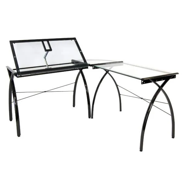 SD STUDIO DESIGNS Futura LS WorkCenter with Tilt Top Adjustable Drafting Table Craft Table Drawing Desk Hobby Table Writing Desk Studio Desk, Black / Clear Glass.