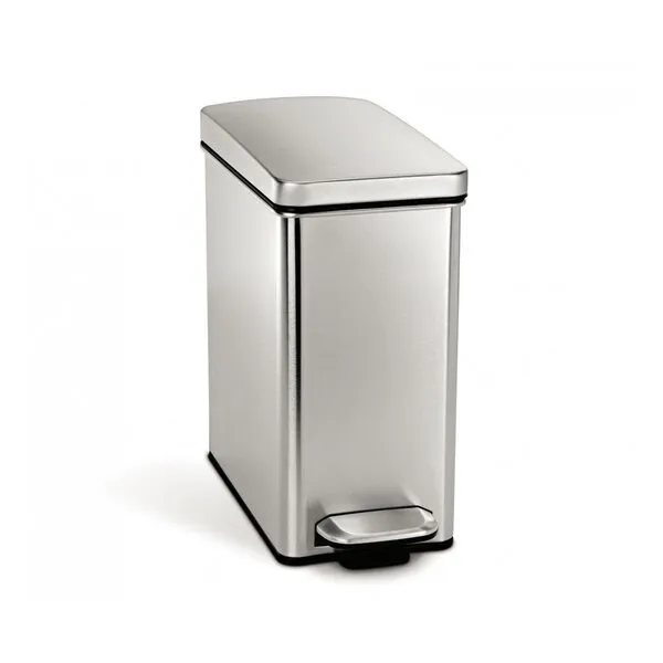 simplehuman 10 Liter / 2.6 Gallon Stainless Steel Bathroom Slim Profile Trash Can, Brushed Stainless Steel
