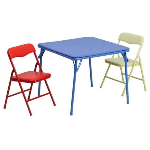 Flash Furniture Mindy Kids 3-Piece Folding Square Table and Chairs Set for Daycare and Classrooms, Children\'s Activity Table/Chairs Set, Multicolor