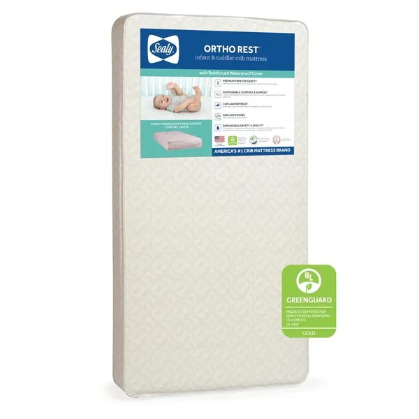 Sealy Baby Ortho Rest Extra Firm Waterproof Baby Crib Mattress & Toddler Bed Mattress, 150 Premium Coils, Orthopedic Airy Comfort, GREENGUARD Air Quality Certified - Made in USA, 52
