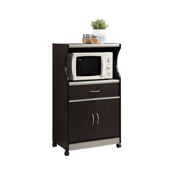 Hodedah Microwave Cart with One Drawer, Two Doors, and Shelf for Storage, Chocolate Grey