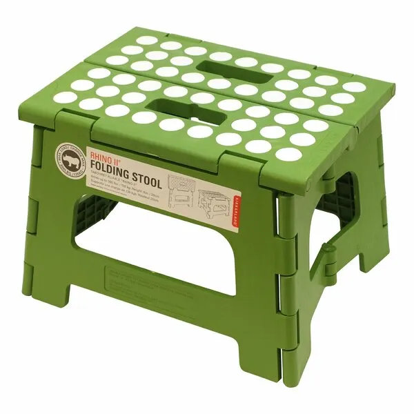Kikkerland Foldable Sturdy Non- Slip Compact Lightweight Plastic Rhino II Step Stool, Green, Holds up to 300 lbs, for Kitchen, Bathroom