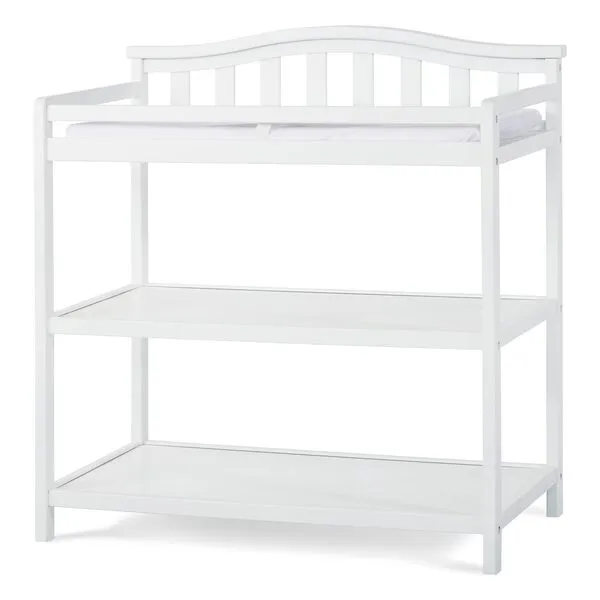 Child Craft Arch Top Infant Changing Table, Water-Resistant Pad and Safety Strap, Anti-Tip Kit Included to Prevent Tipping, Non-Toxic, Baby Safe Finish (Matte White)