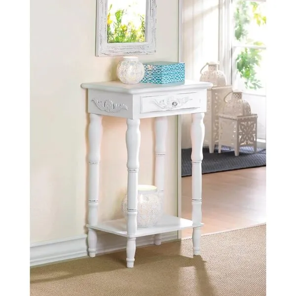 Accent Plus 34353 Carved White Side Table, Multicolor