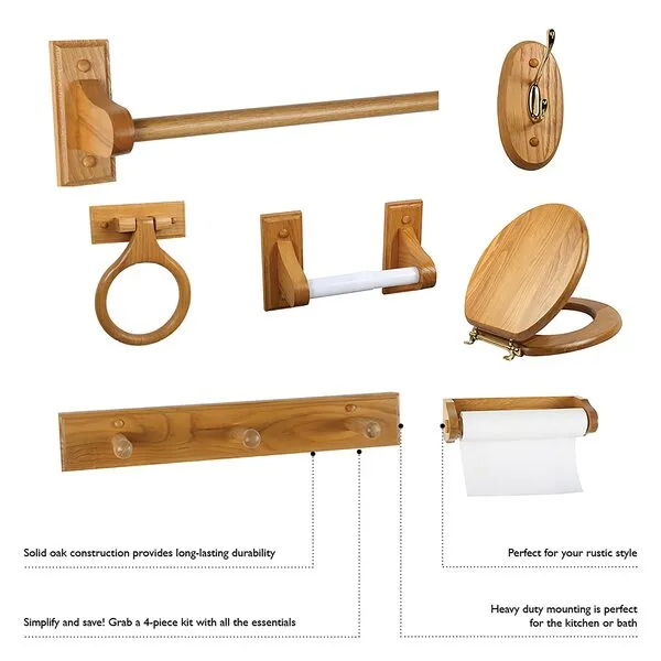 Design House 561191 Dalton Toilet Seats, Towel Ring, Honey Oak