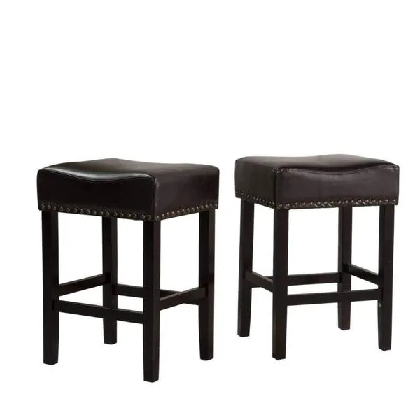 Christopher Knight Home Lisette Backless Leather Counter Stools, 2-Pcs Set, Black