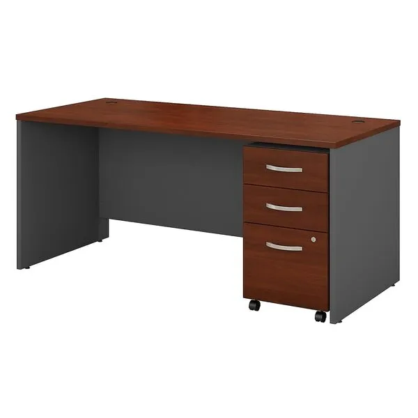 Bush Business Furniture Series C 66W x 30D Office Desk with Mobile File Cabinet in Hansen Cherry