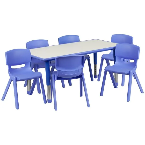 Flash Furniture Emmy Adjustable Classroom Activity Table with 6 Stackable Chairs, Rectangular Plastic Activity Table for Kids, 23.625