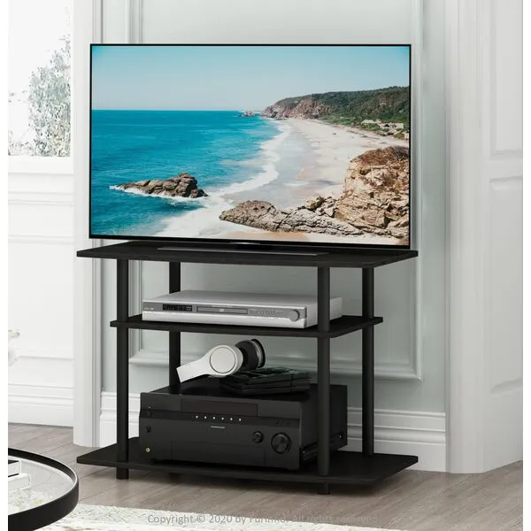 Furinno Turn-N-Tube No Tools 3-Tier Entertainment Center TV Stand for TV up to 32 Inch, Plastic Round Tubes, Espresso/black